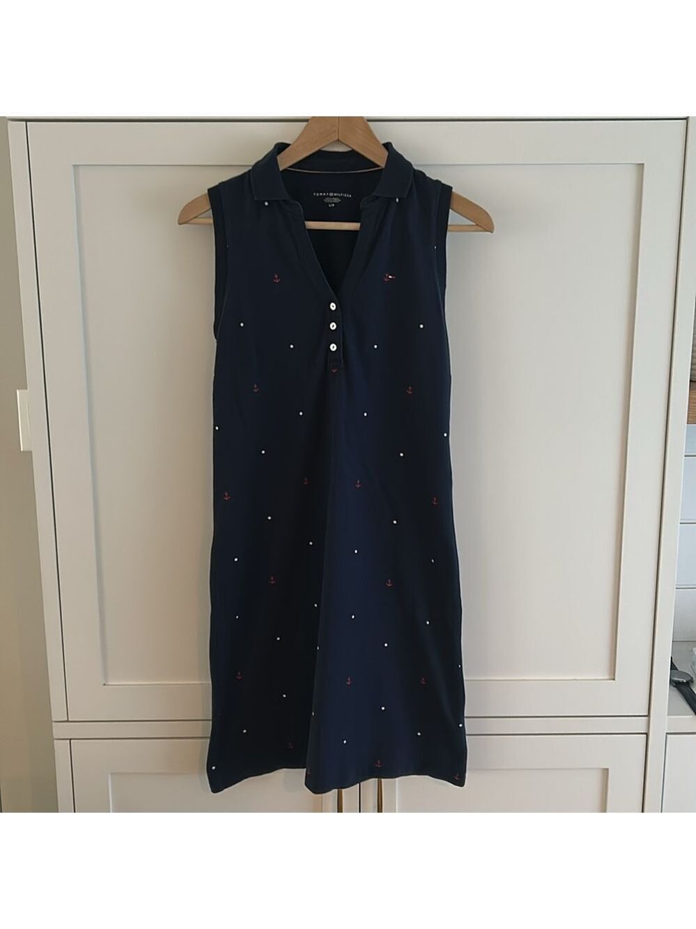 Tommy Hilfiger Navy Mini Sleeveless Collared Anchor Nautical Dress Size Small